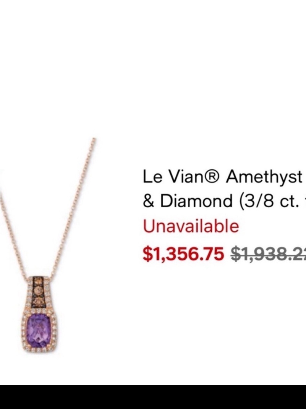 Levian Rose Gold Amethyst and Chocolate Diamond Pendant Necklace